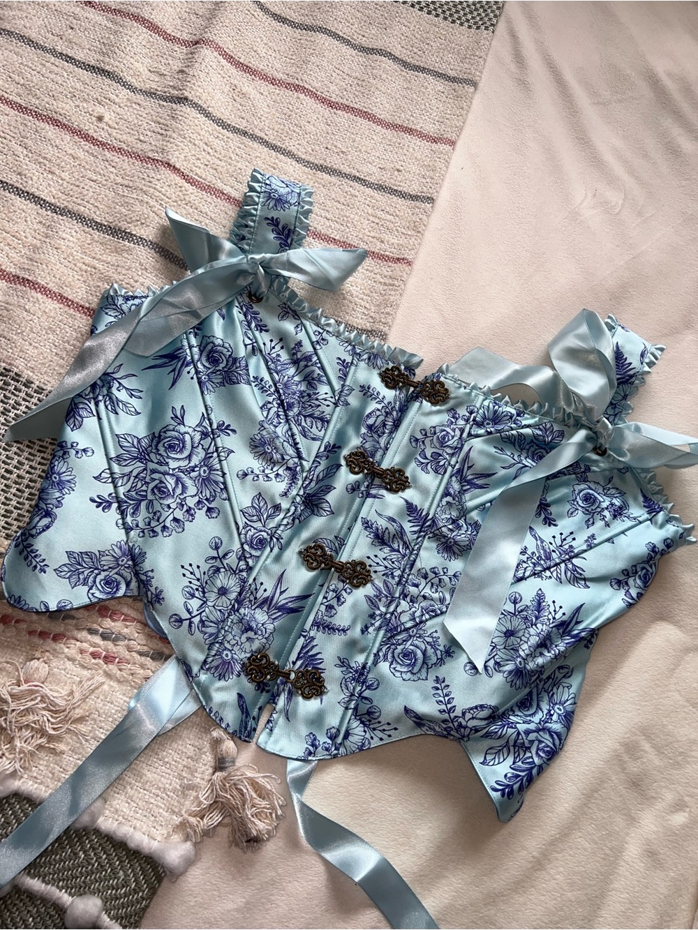 Dolls Kill Blue Floral Satin Corset Top